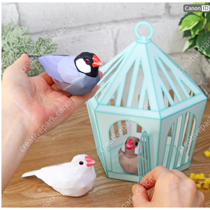 Set sangkar burung (Burung pipit jawa) binatang animal diorama papercraft miniatur action figure diy