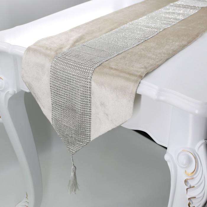 Table Runner Panjang - Bed Runner Bludru Suede Mewah 250 Cm - Putih