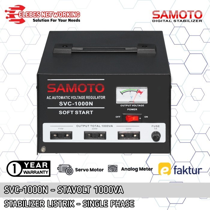 0beng SVC 1000N Stabilizer SAMOTO 1000VA 700Watt AVR Stavolt Servo Motor