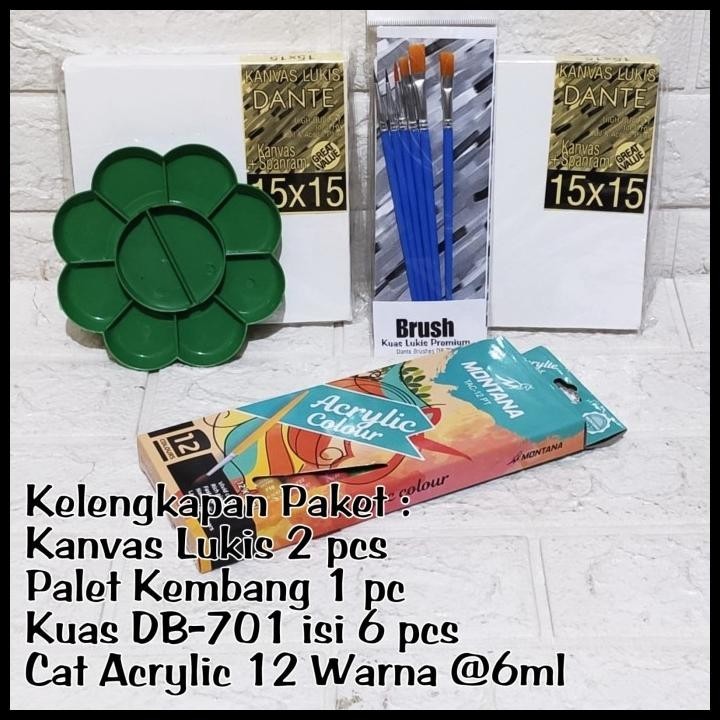

TERBARU PAKET MELUKIS 2 KANVAS LUKIS CAT ACRYLIC 12 WARNA PALET DAN KUAS