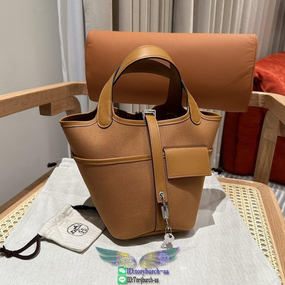 canvas Herme* picotin 18cm mini bucket handbag tiny basket shopper tote handmade stitch