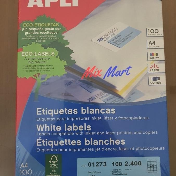 

Apli Label Computer Paper Ra 01273 Bantex Isi 100 Lembar / 2400 Stiker