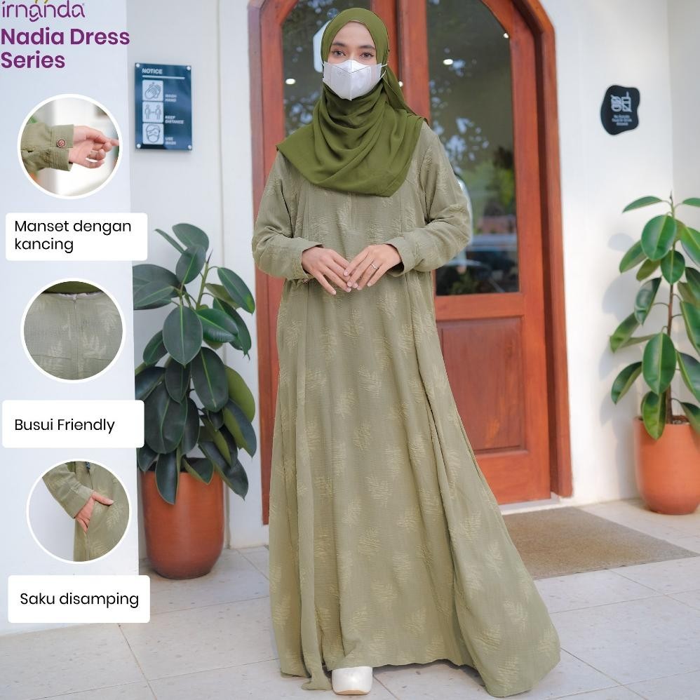 Gamis Abaya Remaja Irnanda Nadia Dress Motif Basic Remaja Dewasa Crinkle Ori All Size Ld 110 Busui W