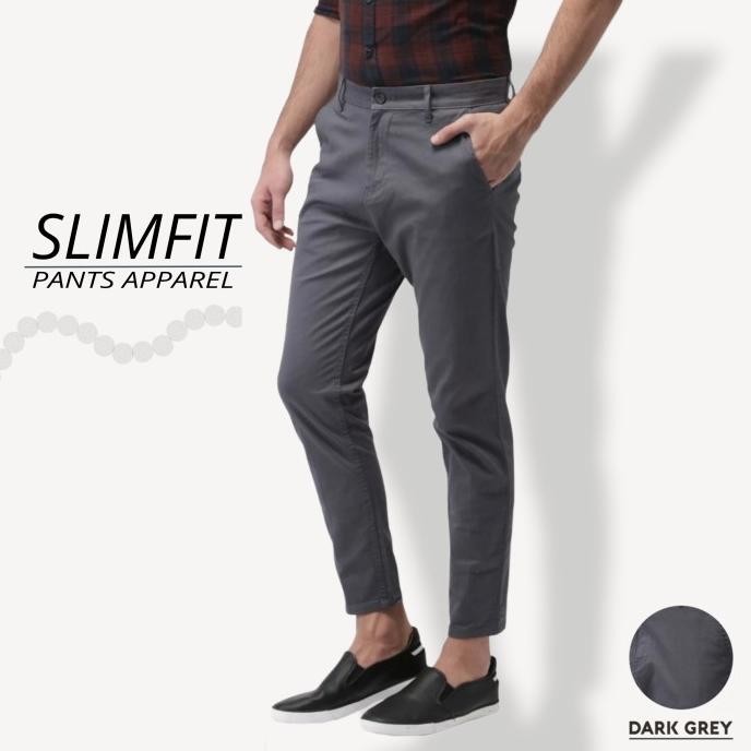 Celana Jeans Kulot Celana Panjang Cino Ankle Pants Pria - Dark Grey