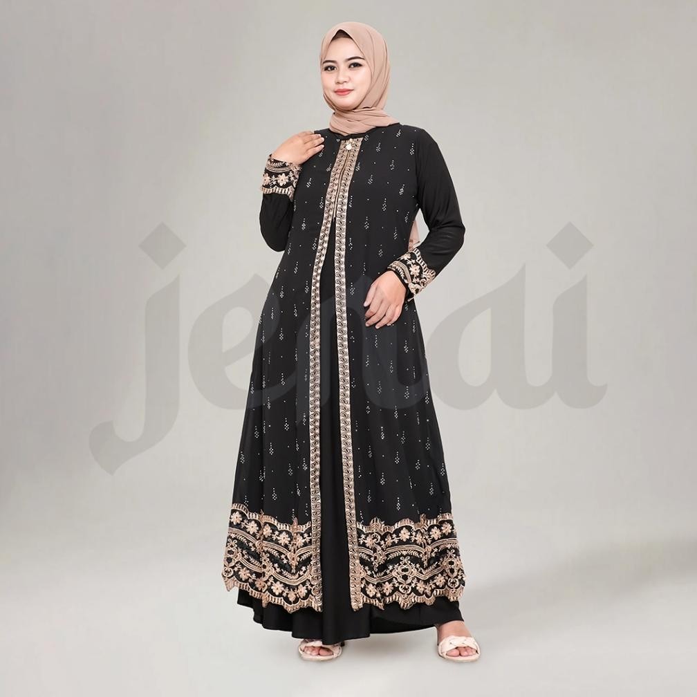 Gamis Abaya Remaja Jenai Tuey Hitam Bordir Keliling Kekinian Gamis Abaya Remaja