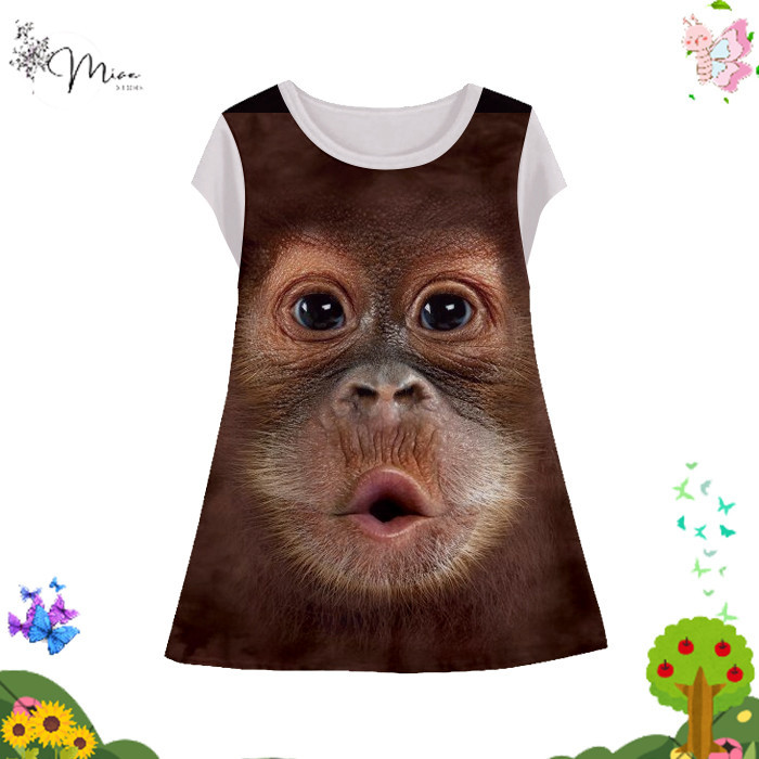 Baju Dress Monyet Simpanse Lucu Untuk Perempuan Tunik Printing Anak Wanita Model Monyet Simpanse Usi