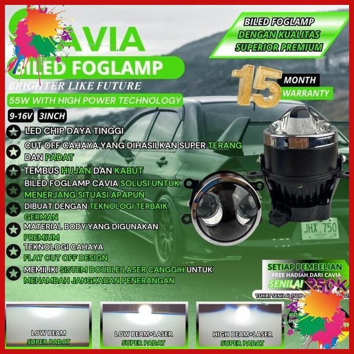 (getz) cavia - premium lampu biled double laser foglamp 3inch projector hi/lo 80/110w sepasang super