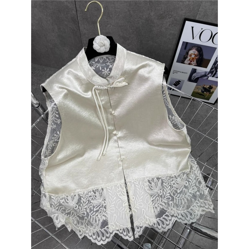 New Chinese Style Tassel Stitching Lace Design Old Money Style Vest