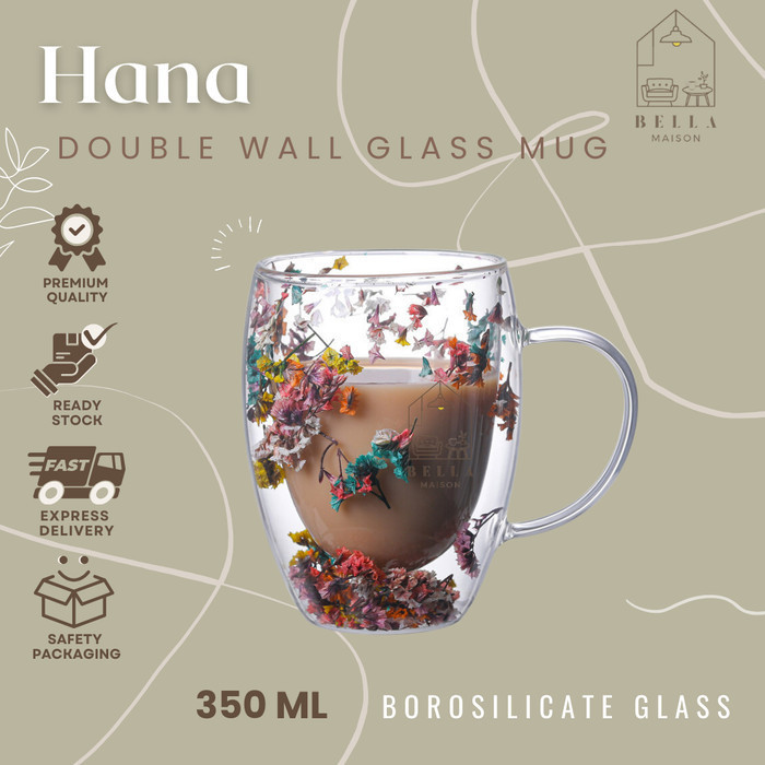 Gelas Kaca Double Wall Dried Flower Hana Double Wall Glass Mug - 350Ml