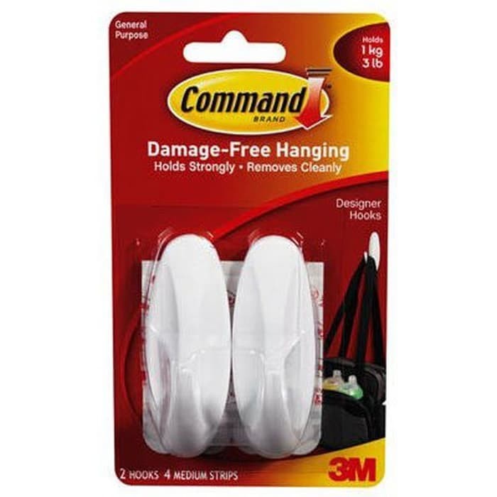 

Gantungan / Hook 3M Command Desainer Berperekat 17081 Ukuran Medium / Maks 1.3 Kg / 2 Hook + 4 Strip