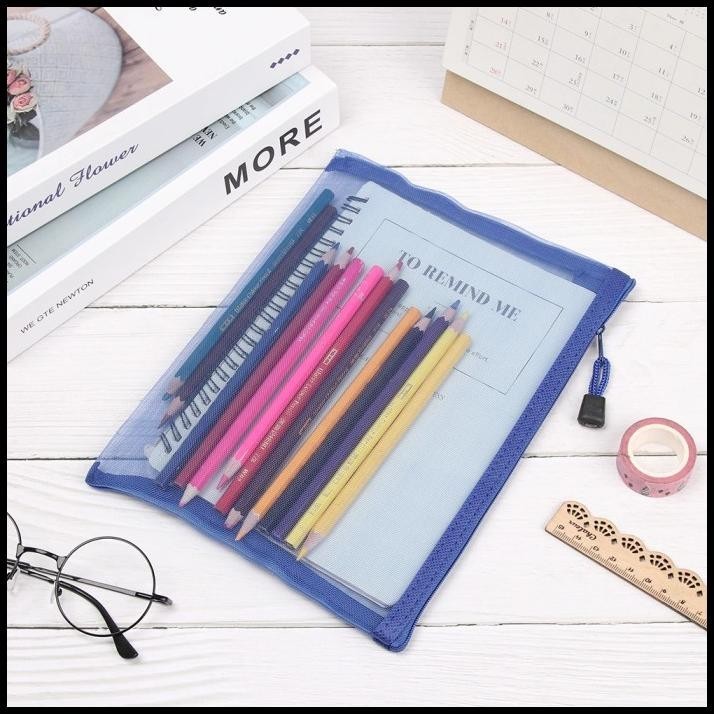 

TERMURAH TEMPAT PENSIL JARING TRANSPARAN DOCUMENT ORGANIZER ZIPPER BAG A5 BLUE !!!