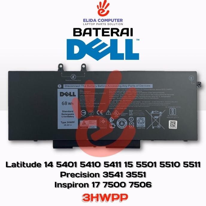 Baterai Dell Latitude 5401 5501 5411 5511 E5401 E5501 E5411 E551 3Hwpp Lcd-Baterai Terlaris