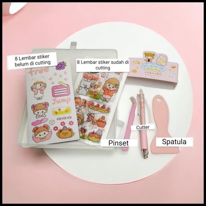 

BEST DEAL STICKER MOMO BOX SET WITH PINSET CUTTER SPATULA KOTAK PLASTIK GIFT