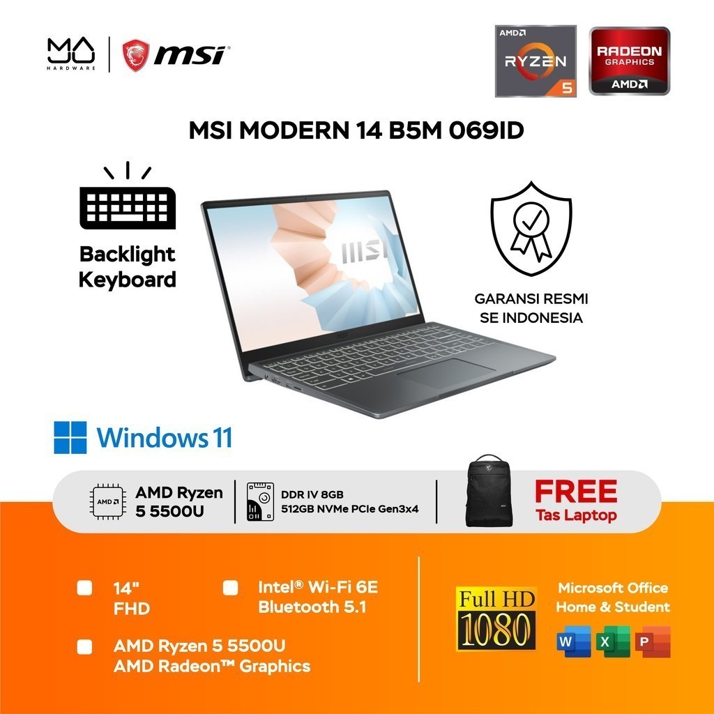 Laptop MSI Modern 14 B5M 069ID Ryzen 5 5500U