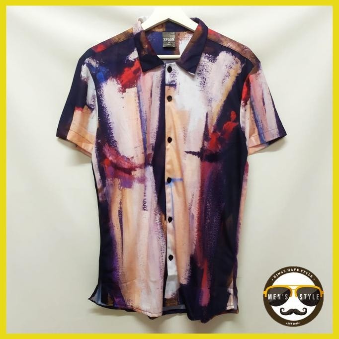 Baju Kemeja Printing Motif Pantai Hawai Pria Import Abstrak Colour