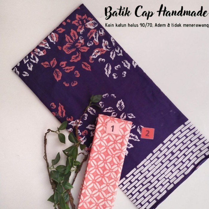 Kain Batik Cap Kawung Garis Pink - Bunga Tabur Ungu