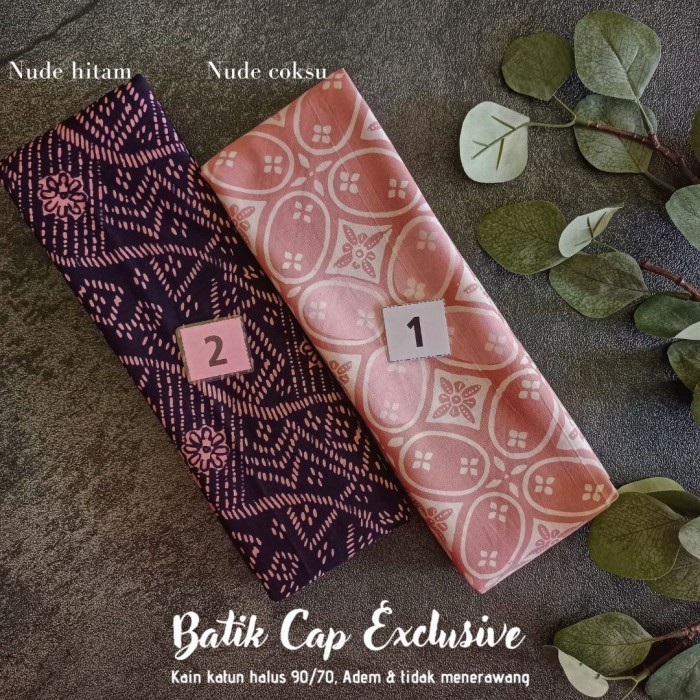 Kain Batik Cap Handmade Kawung - Bunga Kelok (Nude Coksu - Nude Hitam)