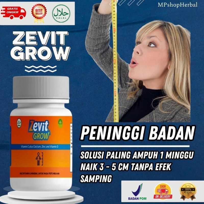 ZEVIT GROW Peninggi Badan - Suplemen Tinggi Badan -  Peninggi Badan Dewasa Remaja / ORIGINAL BPOM / 