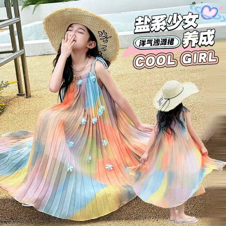 Gaun Pantai Anak Perempuan, Baju Pantai Halter Tali untuk Anak Perempuan