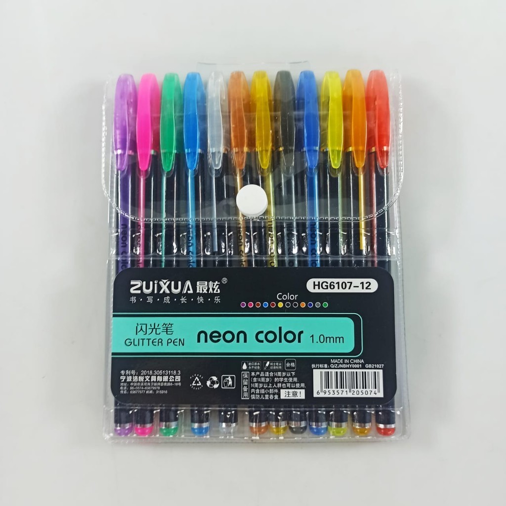 

Pena Pulpen Warna Gel Pen Glitter Neon Color 1.0 12 PCS - HG6107-12