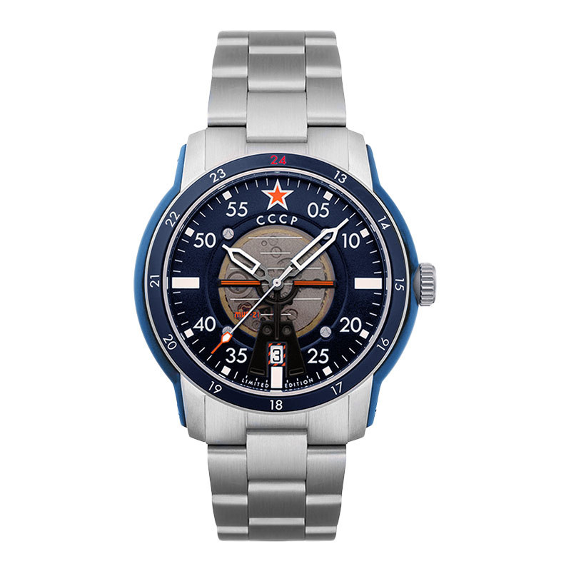 Jam Tangan Pria CCCP Mig-21 CP-7101-22 Automatic Blue Dial Stainless Steel Limited Edition