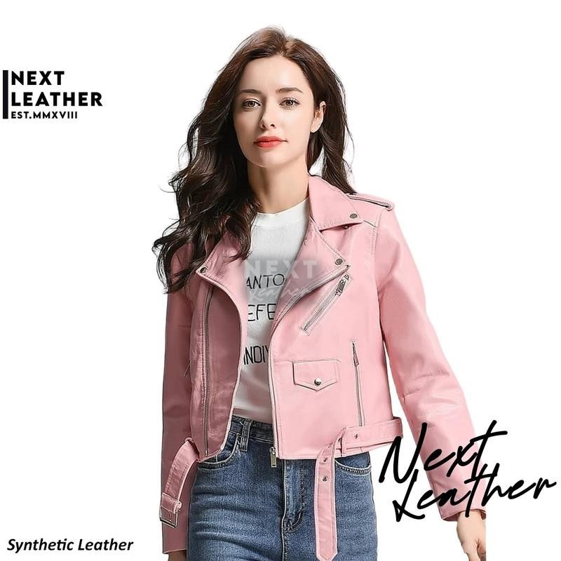 NXLTR - Jaket Kulit Wanita Motor / Jaket Pink Wanita Ramones Style