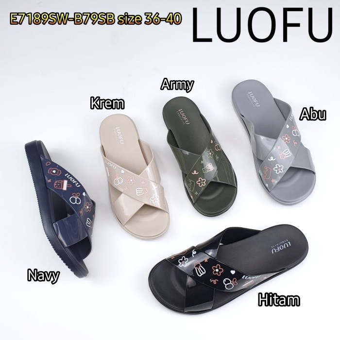 E7189Sw-B79Sb Luofu Jelly Sandal Karet Wanita Silang