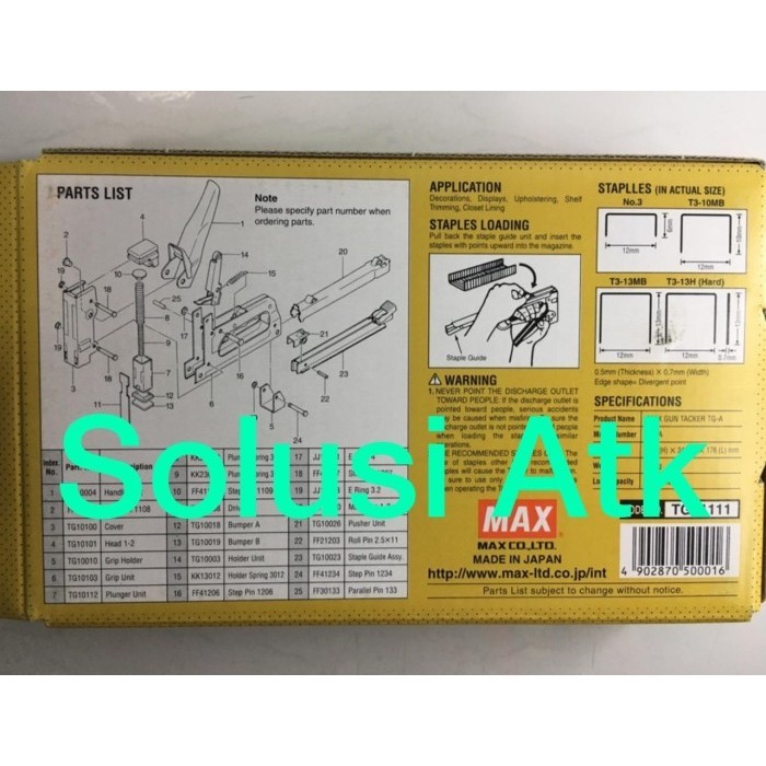 

Max Gun Tacker Tg-A / Guntacker Tga / Stapler Tembak Tga Ori Asli Max