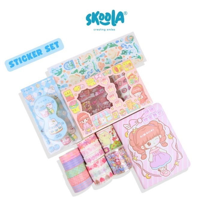 

Skoola Stationery Sticker Set Note Washi Tape Anak Perempuan Washi