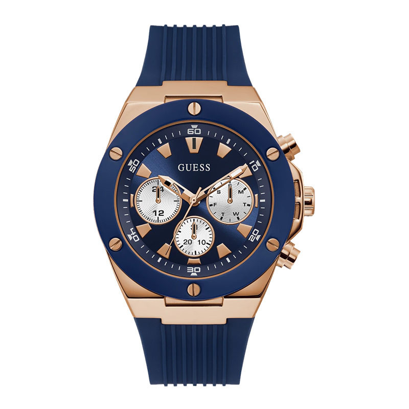 Jam Tangan Pria Guess Poseidon GW0057G2 Men Blue Navy Dial Blue Navy Silicone Strap