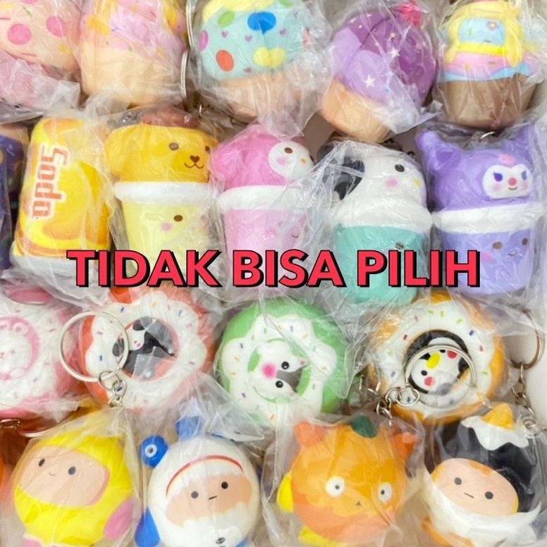 PK32 Paket Usaha Ganci Squishy RANDOM (10 pcs) / Gantungan Kunci Squishy Karakter RANDOM / Gantungan