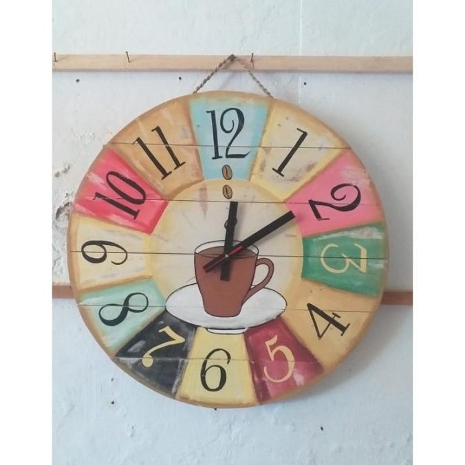 DEKORASI DINDING - LUKISAN JAM KAYU - PAJANGAN DINDING CAFE VINTAGE