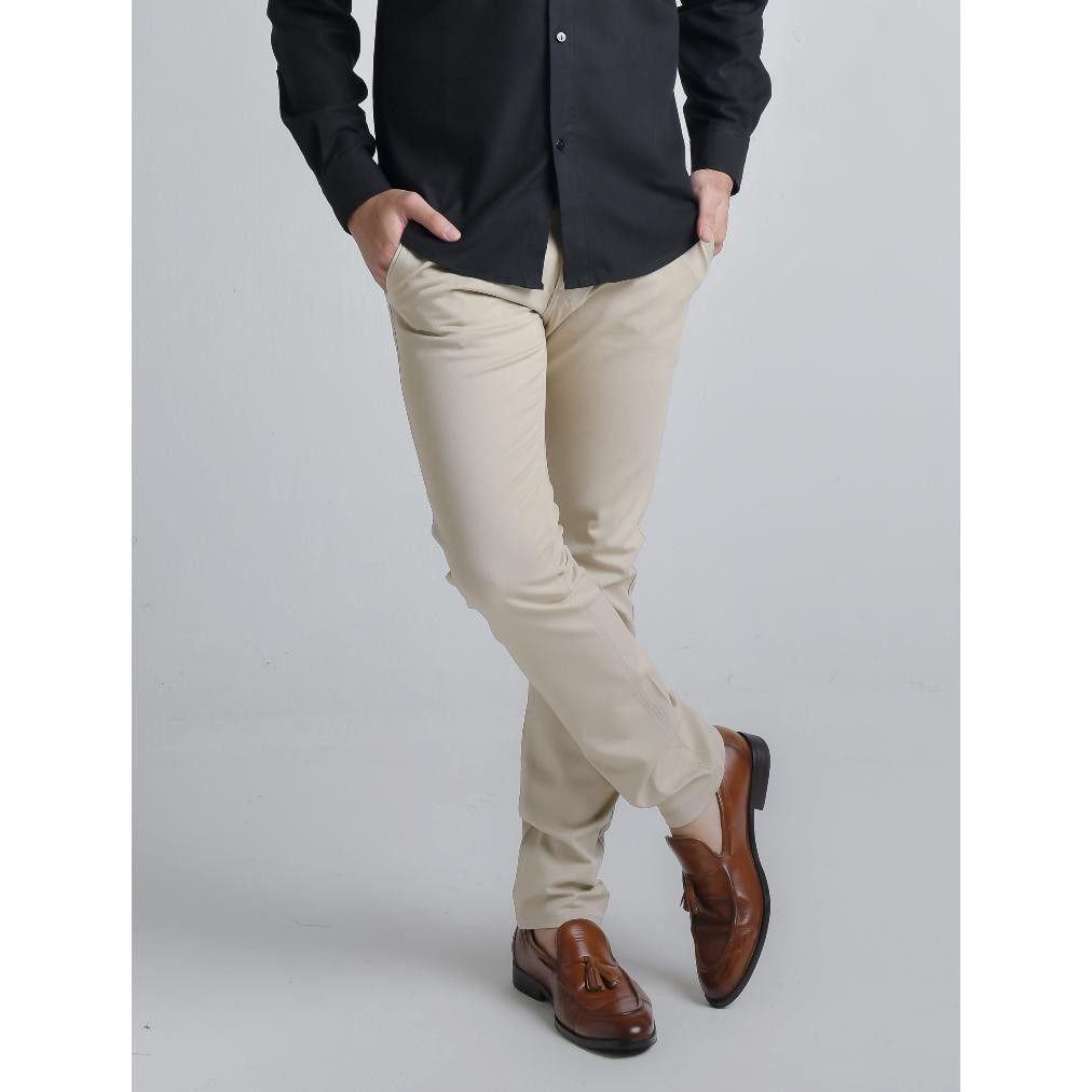 Celana Kerja Pria Celana Bahan Celana Chino Panjang Cream