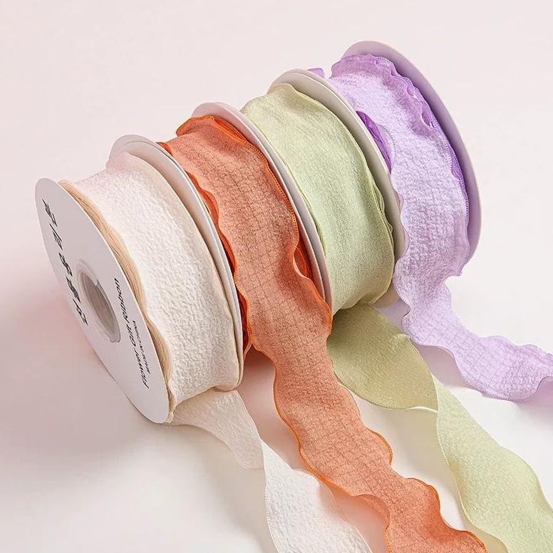 

COD [1ROLL/9METER] Korea Ribbon Wave / Pita buket bunga / Pita kado / Flower bouquet ribbon roll Eh76