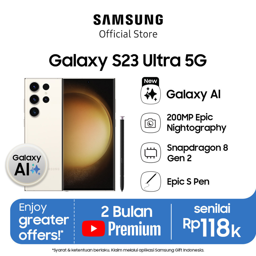 Samsung Galaxy S23 Ultra 5G 12GB/512GB - Cream, Handphone AI-1