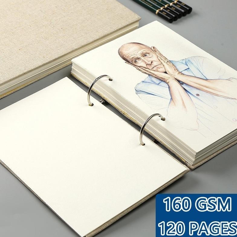 

Retro Spiral Sketchbook Linen Hardcover 120 Pages 160GSM Refillable Notebook for Art Drwaing Stationery School Supplies