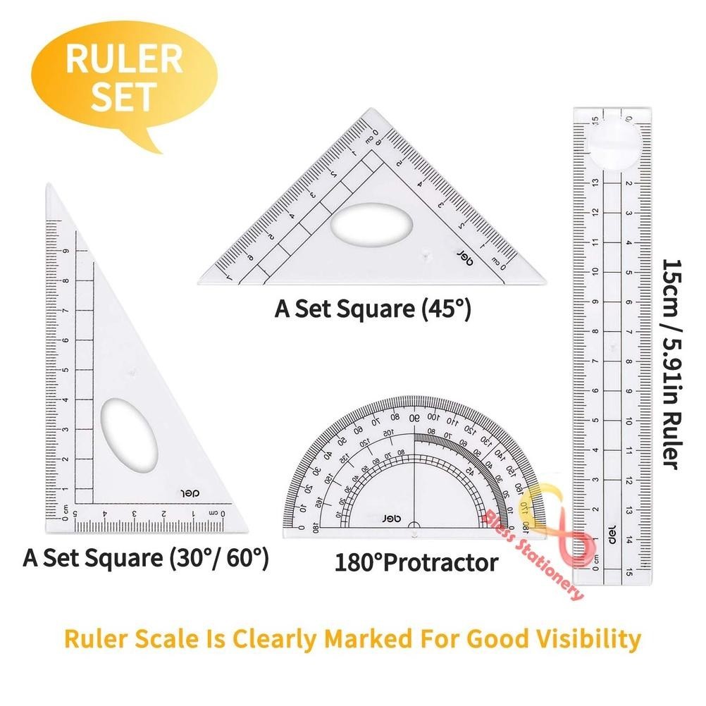 

Un04 Jangka penggaris busur sekolah DELI Compass Drafting Set Square Ruler Sale