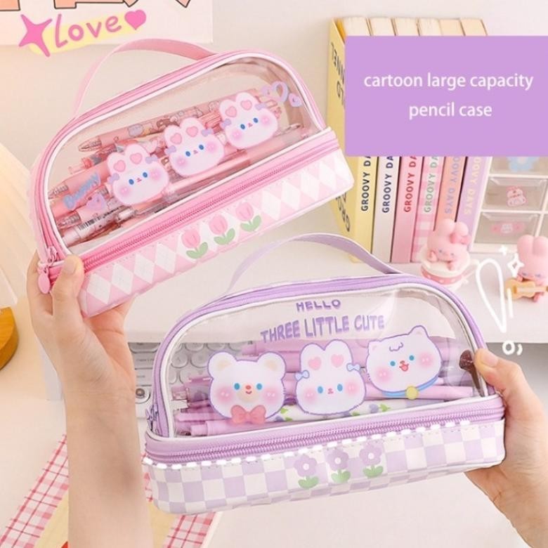 

At43 Tempat Pensil Besar,Transparan PVC Pencil Case, Tas Pensil Murid Lucu,Kotak Pensil Anak Esthetis Terlaris