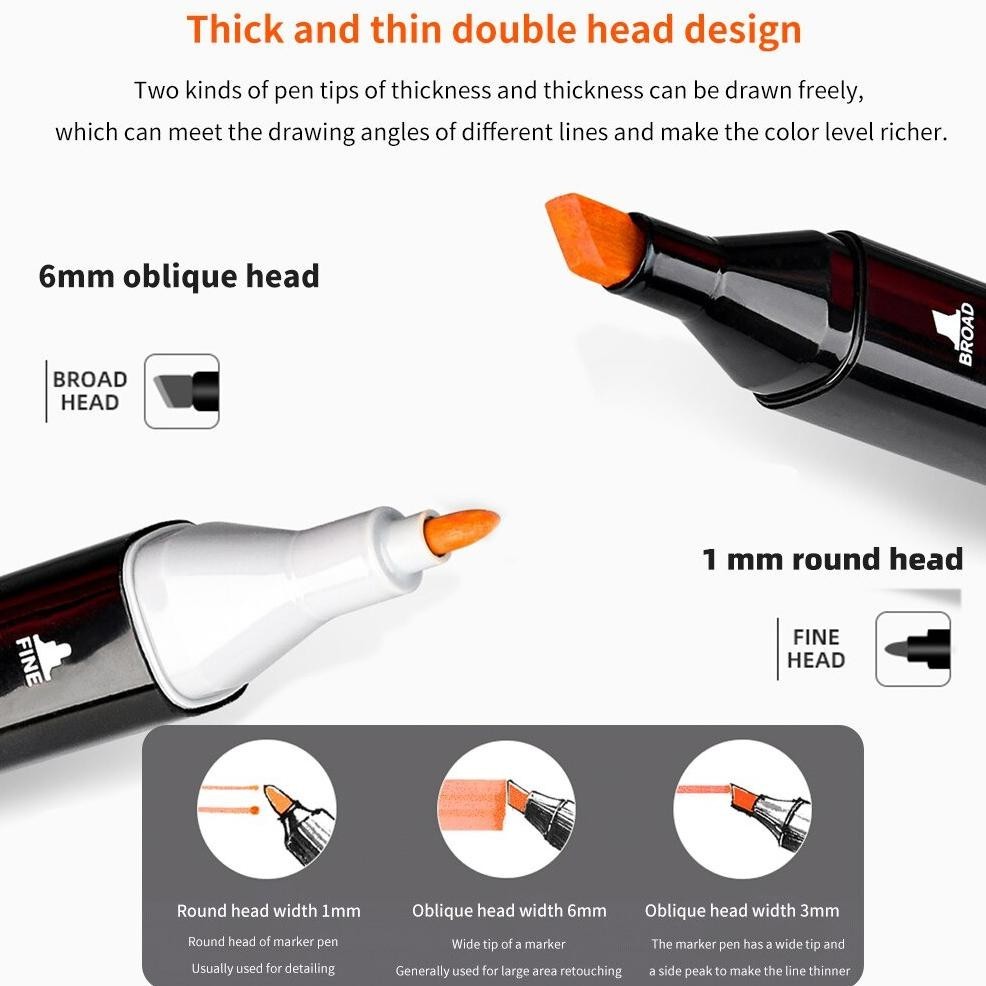 

RHH-1823 Spidol Warna Sketsa Dual Side Fine Art Marker Brush Pen Animation isi 12/24/30/48/60/80 Smooth Ink Multi Color Viral