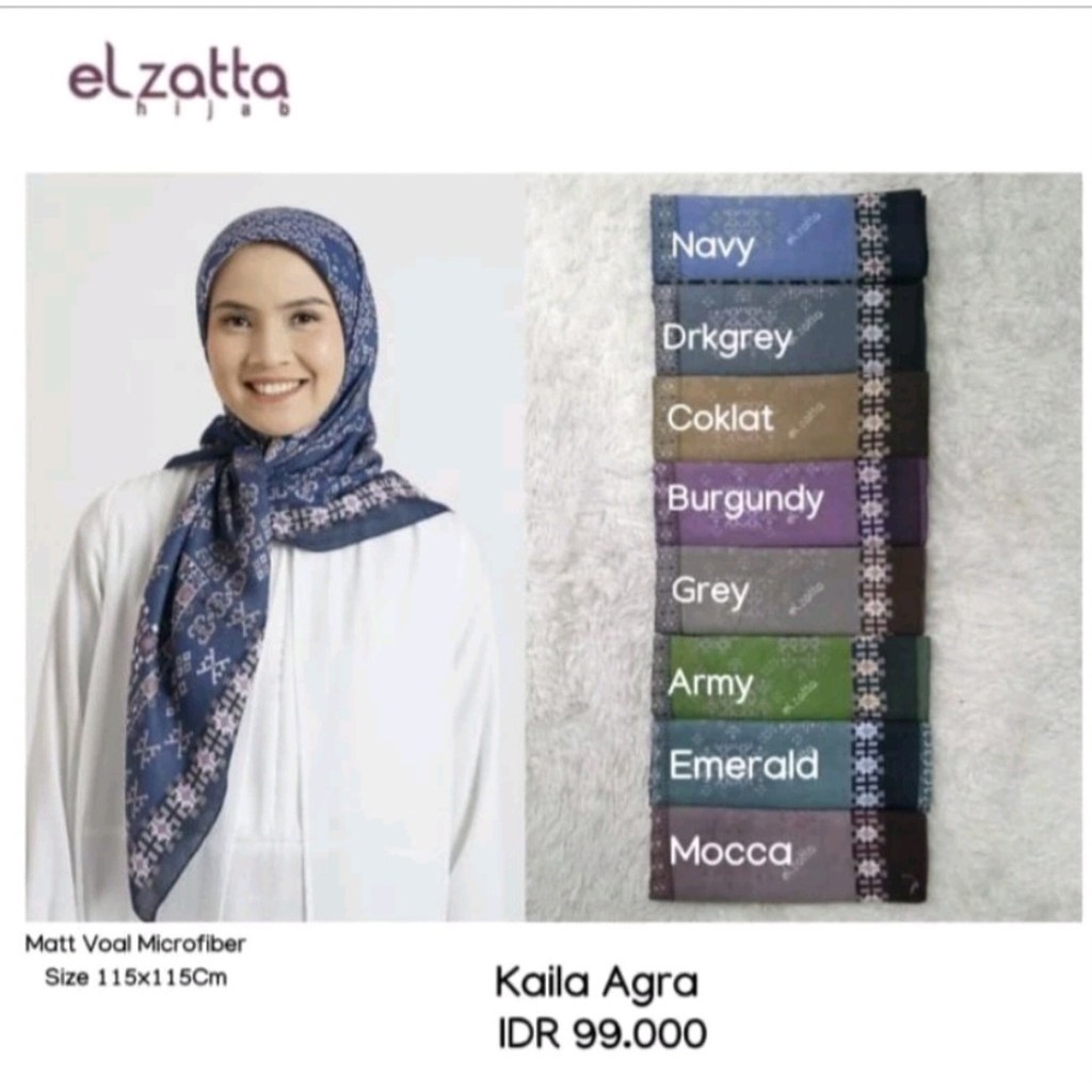 Elzatta Segi Empat Full Motif Kerudung Hijab Jilbab Kaila Agra