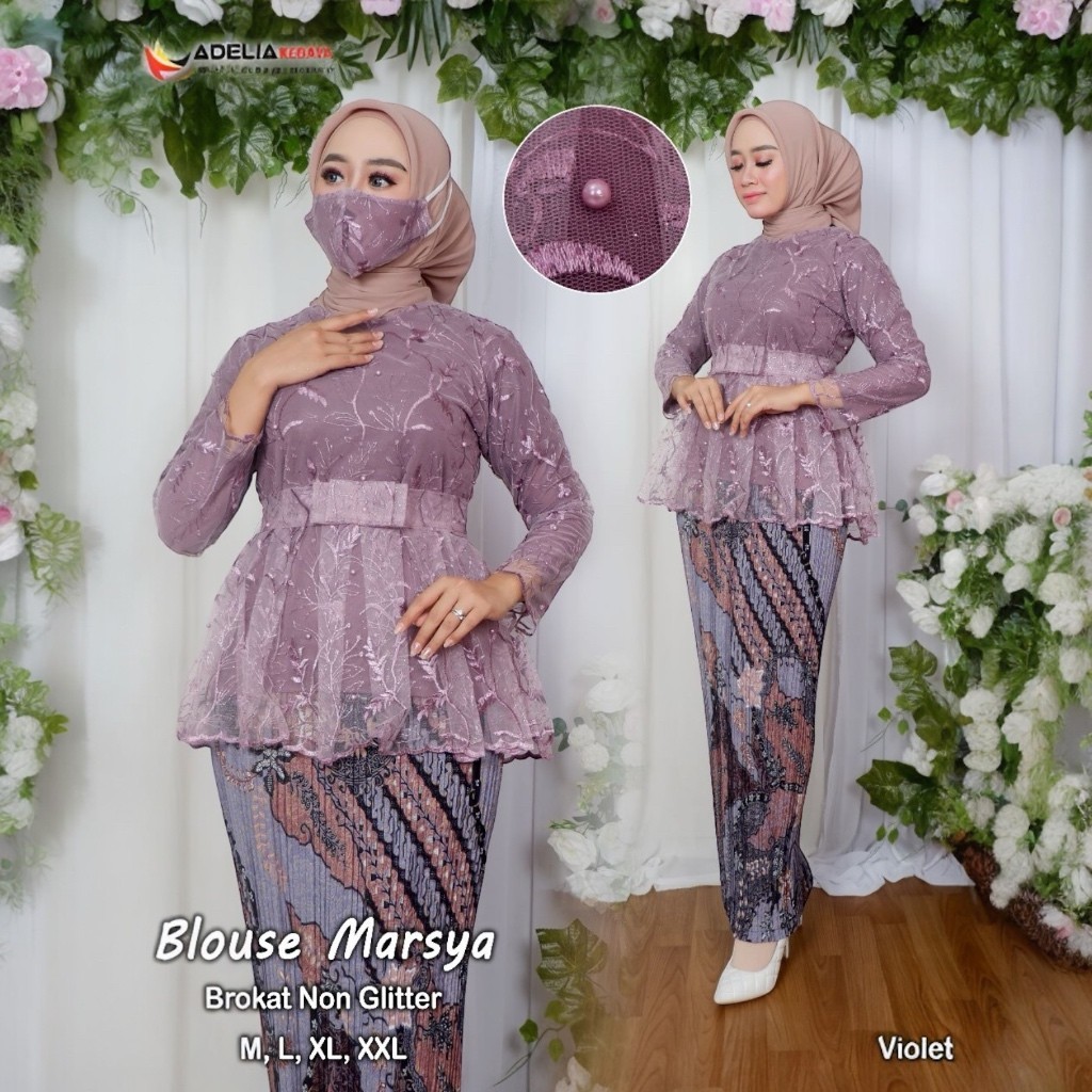 J12 AK - SETELAN KEBAYA BLOUSE MARSYA - KEBAYA ERN - OUTFIT KEKINIAN - MOTIF BUNGA - BAHAN TULLE