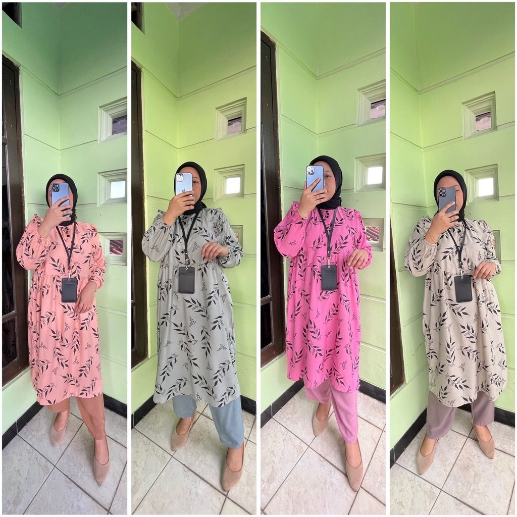 Set Tunik Panjang Motif Bunga Wanita