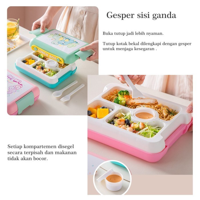 Kotak Bekal Makan Anak Dino & Unicorn, Kotak Makan Bersekat
