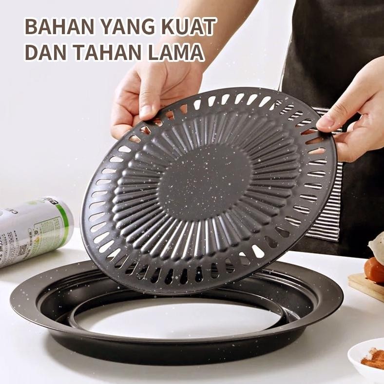 Gampang Habis  GROSIR GRILL PAN PANGGANG PANGGANGAN DAGING SMOKELESS BBQ BULAT PANGGANGAN SOSIS ||