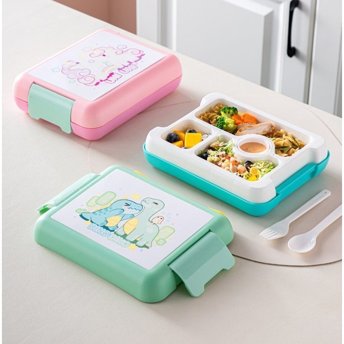 Kotak Bekal Makan Anak Dino & Unicorn, Kotak Makan Bersekat