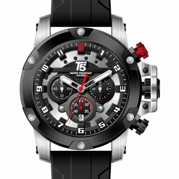 Jam Tangan Pria Original T5 H 3913G Black Silver Blue