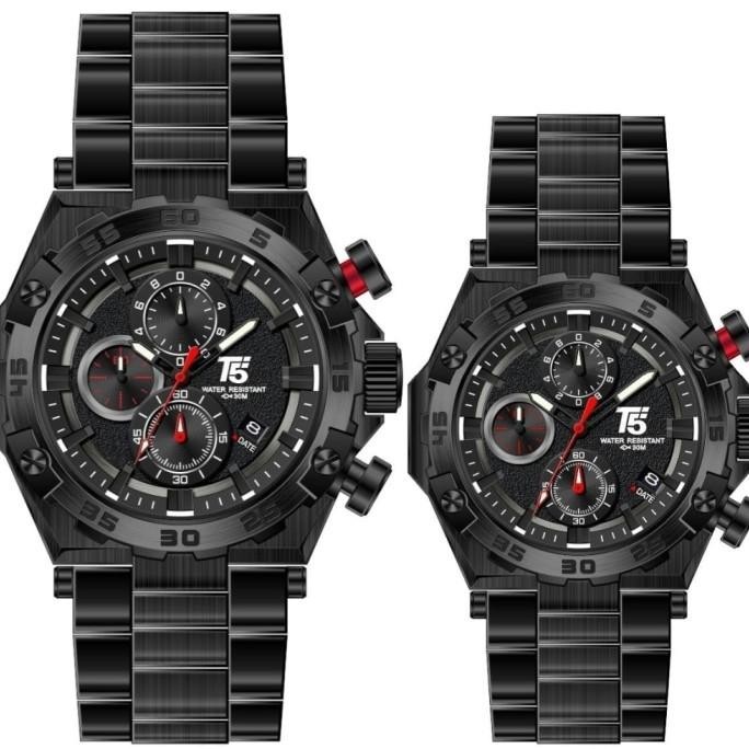 Jam Tangan Couple Original Chronograph T5 H 3847G Black