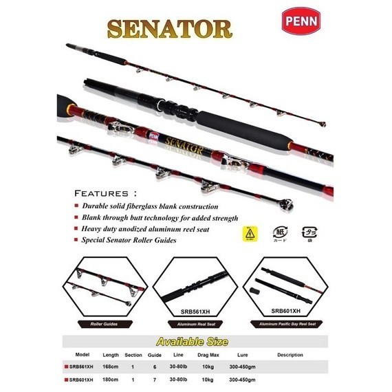 Penn Joran Troling Senator 168cm - 180cm Carbon Composite Ring Guide Roller