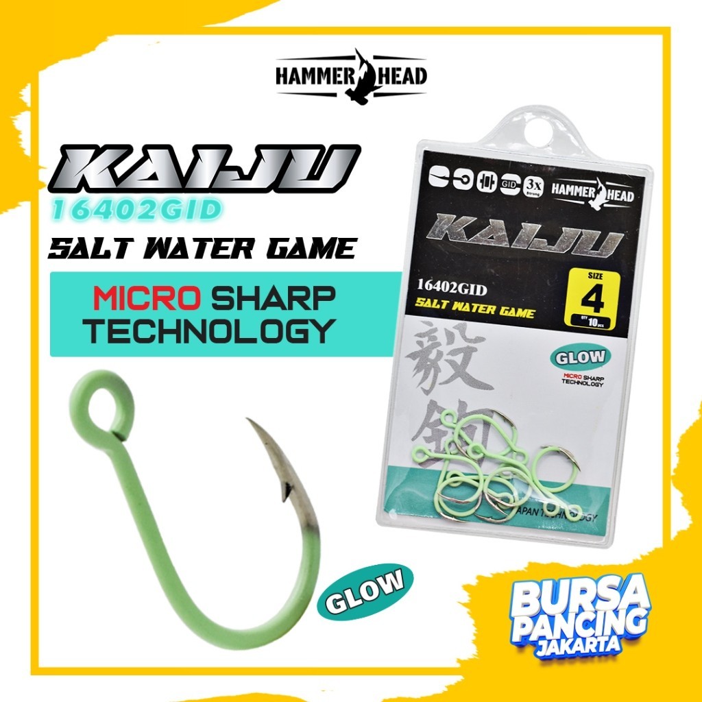 Hammerhead Kail Pancing KAIJU 16402GID Single Hook Minnow Anti Karat Untuk Di Laut