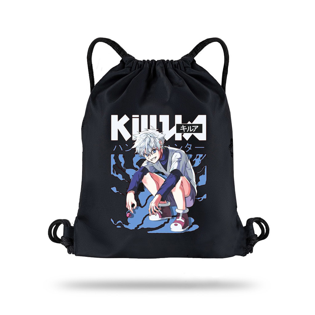 Tas Serut Pria dan Wanita tas ransel astetic Kilua bahan kain Canvas Tebal hitam dan putih